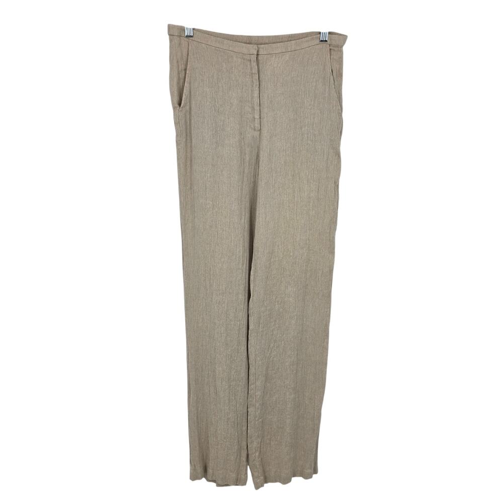 Eileen Fisher Beige Woven Linen Cotton High Rise Straight Leg Trouser Pants Sz S